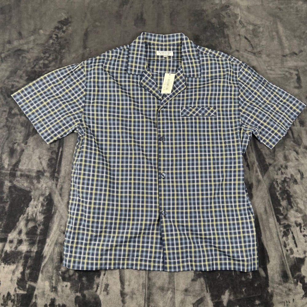 NWT Round-tree & Yorke Pajama Top Mens XL Blue Plaid Short Sleeve Button Up